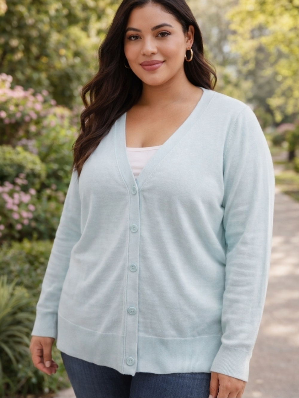 Lane Bryant Light Blue Button Front Knit V Neck Cardigan Sweater Size 18/20